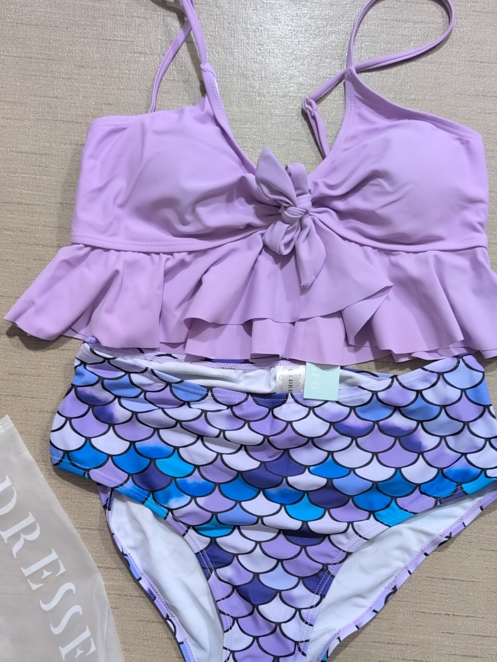 Women's  Lavender Ruffle Tankini Set with Mermaid-Scale Bottoms